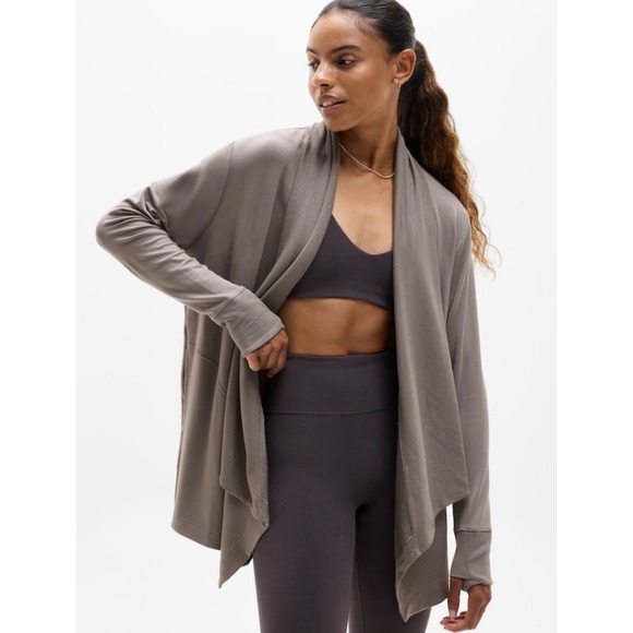 Athleta Sweaters - ATHLETA  Women Pranayama Restore Wrap Size S Gray Ultra-Soft Long Sleeve Pocket
